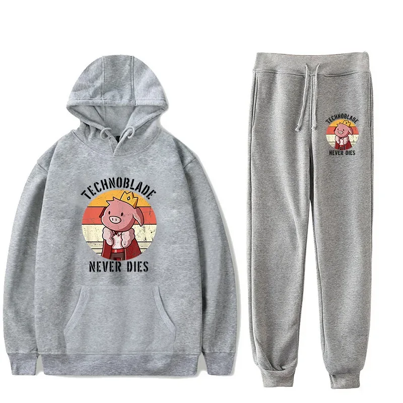 Harajuku Comfortable technoblade Print Sweatshirt Sweatpants Suit Men/Women Hoodies+ Trousers Suit Cute 2 Piece Set Clothes — image 9