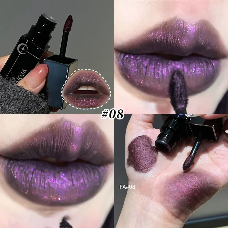 8 สี Glitter Watery Lip GLOSS Diamond Pearlescent METALLIC ลิปสติก Lasting Moisturizing ไม่เหนียวเหนอะหนะแต่งหน้าปาร์ตี้ฮาโลวีน