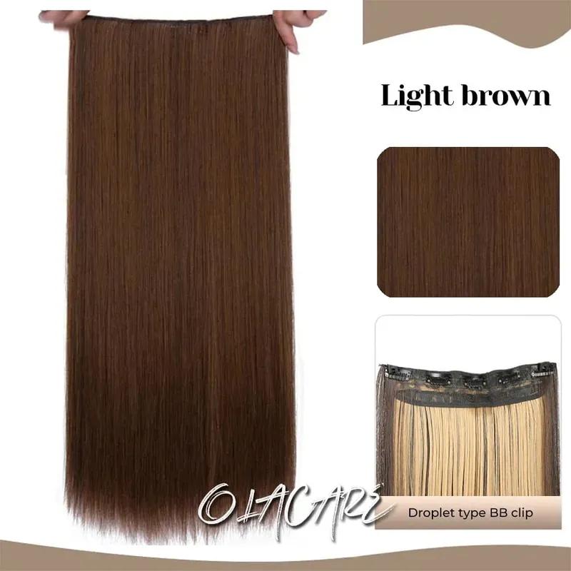 Synthetic Wig 5 Clip One Piece Invisible Hair Extensions Long Straight 24Inch Heat Resistant Hairpiece for Women