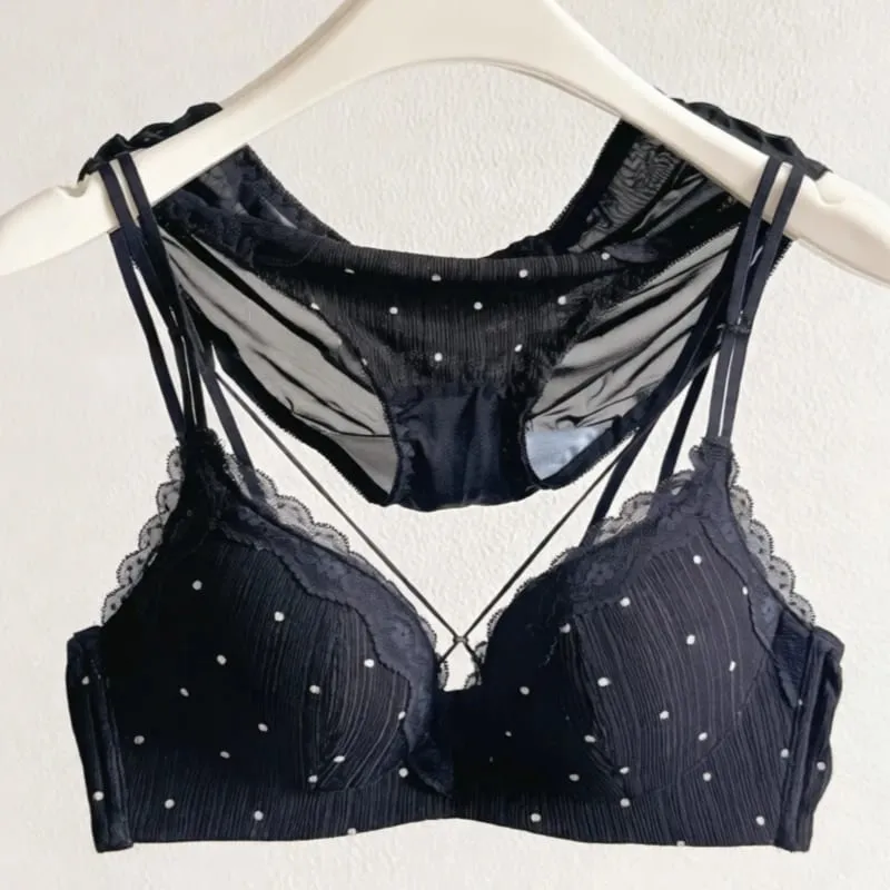 Elegant Japanese Polka Dot Bra & Brief Set Push Up Plunge Small Bust Lift Support Anti Sag Side Coverage Adjustable Comfort — image 6