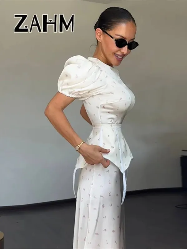 2026 Spring Summer Print Women Dress Sexy 3d Flower Button V-neck Pleated Hip Package Long Sleeve Dresses Party Lady Robe New — image 1