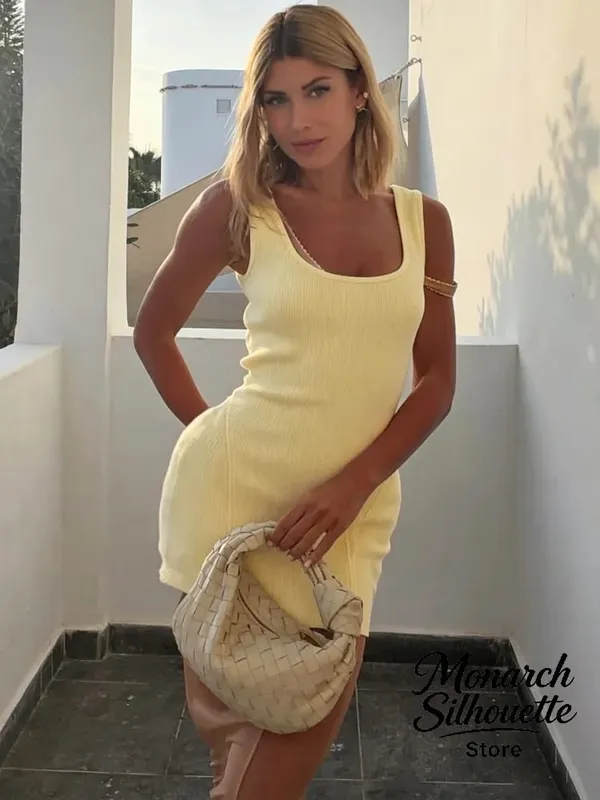 Solid Knit U Neck Mesh Mini Dress Women Chic Sleeveless Ribbed Tank Minimalist Slim Short Dresses Lady Club 2026 Arrival Gown — image 6