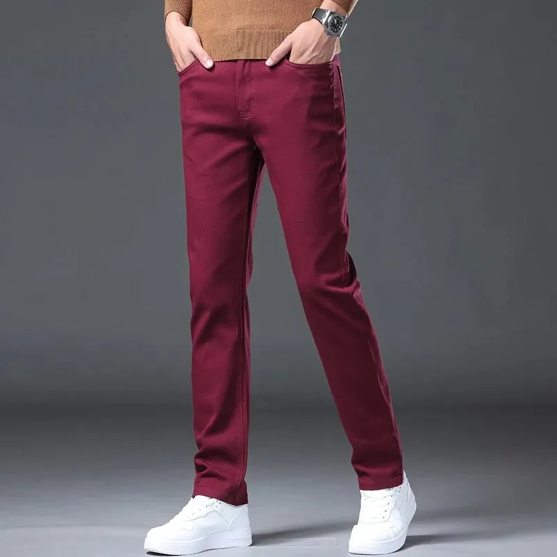 Wine Red Jeans Men Fashion Casual Classic Style Business Straight Slim Fit Trousers Male Advanced Pants 6 Colors Plus Size 28-44 — image 7