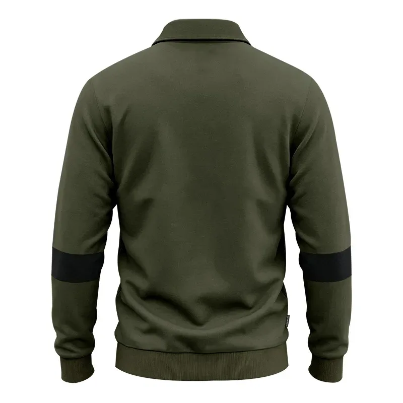 Men Lapel Polo Sweatshirt, Color Block Long Sleeve Pullover, Loose Solid Casual Top for Spring Autumn Daily Outfit — image 28