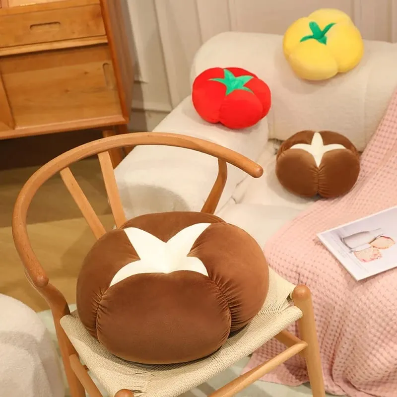 Kawaii Simulation Veggie Fruit Plush Cushion Persimmon Shiitake Mushroom Tomato Soft Decor Pillow For Bedroom Sofa Gift — image 6