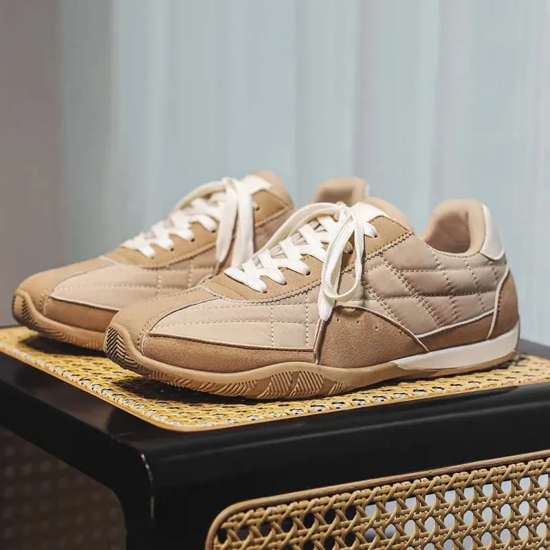 Spring Summer Men Sneakers Retro Suede Texture Stitching Casual Shoes Lace Up Flat Board Shoes Minimalist Lightweight Footwear — image 5