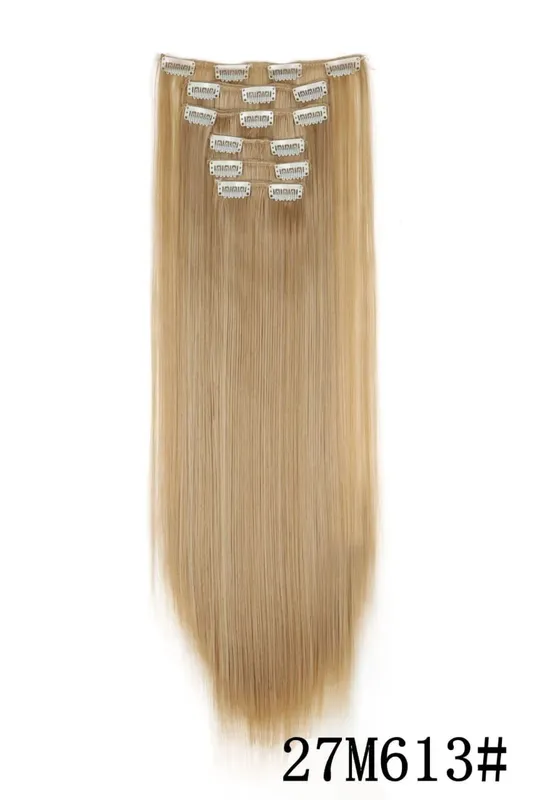 Black Hair Extensions 6pcs/set Women Long Straight Synthetic Full Head Clip 16Clips Ombre Heat Resistant Fiber Hair Kpop Cosplay — image 30