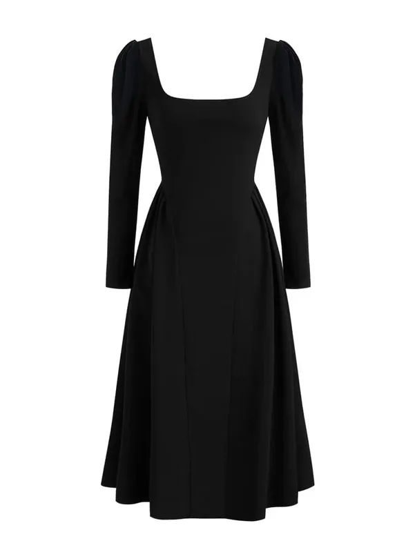 2026 New Women's Square-Neck Pullover Dress: Casual and Elegant Commuter Style Long Sleeves Everyday Wear Loungewear
