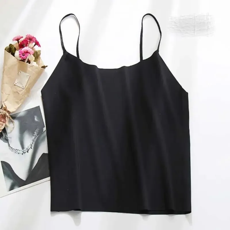 Thin Ice Silk Traceless Sling Tank Top Bralette Crop Tops Strap Skinny Vest Tops Solid Color Slim Fit Sleeveless Camisole Women — image 6