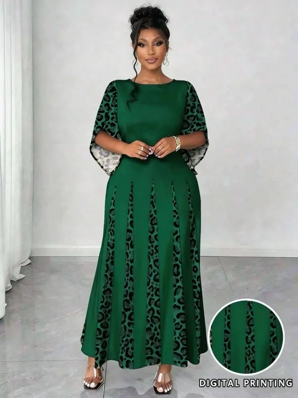 Elegant Leopard Print Maxi Dress Plus Size Fashionable Long Sleeve Gown Comfortable & Stylish Women's Clothing — image 7