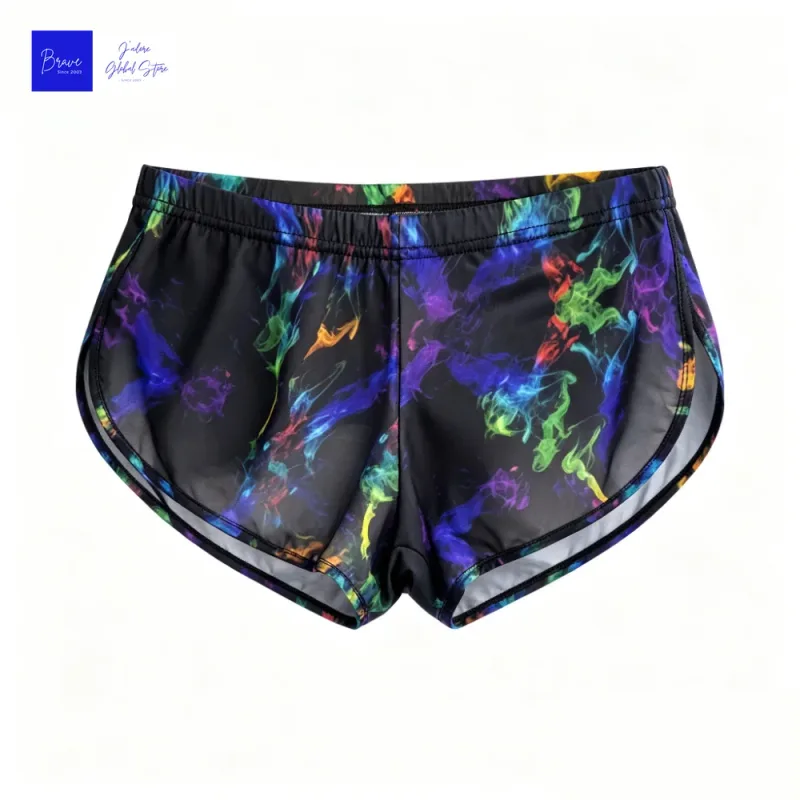 Men Galaxy Smoke Print Split Hem Ice Silk Trunks Low Rise Quick Dry Slim Lounge Shorts Lightweight Breathable Underwear for Gym — image 9