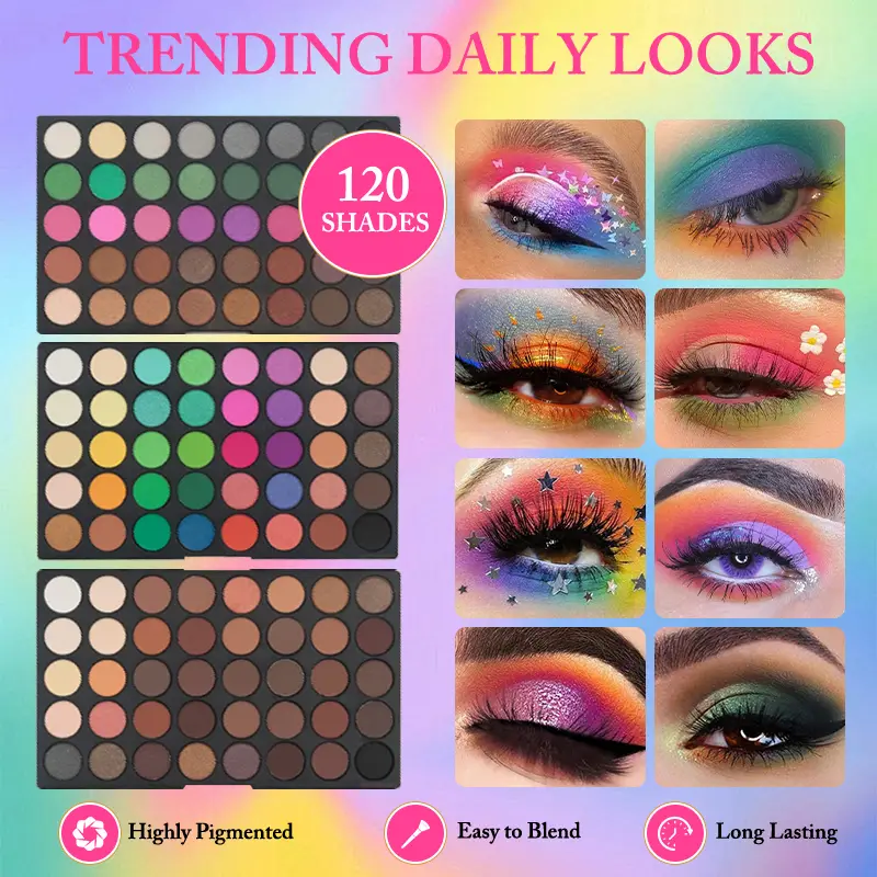120 Colors 3-Layer Eyeshadow Palette All-in-One Matte & Shimmer Makeup Kit Long-Lasting Highly Pigmented Cosmetic Gift — image 2