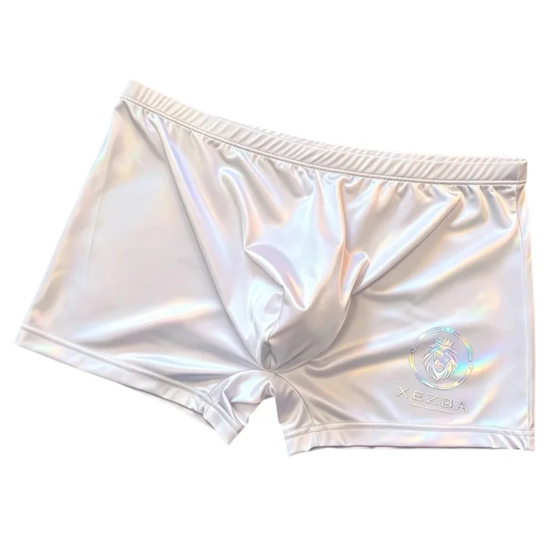 Men Glossy Ice Silk Boxer Shorts Briefs U-shape Pouch Underwear Home Sleep Trunk Men's Glossy Satin Ice Silk Long Leg Boxer — image 3