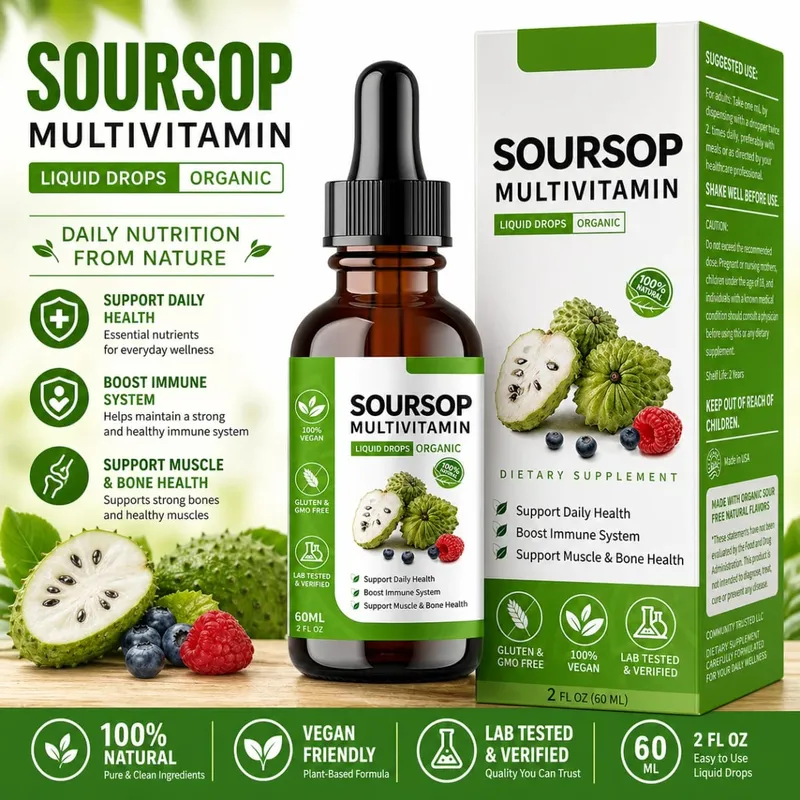 Soursop Liquid Drops Urteekstrakt Plantebaseret supplement med Soursop Frugt og Bladblanding Daglig Wellness Formel Vegansk — image 1