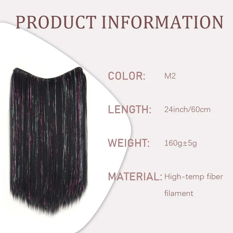 24Inch Synthetic Long Straight Clip‑in Hair Extensions Sparkling Tinsel Hair High‑Temp Fiber Hairpiece for Women Party Cosplay — image 2