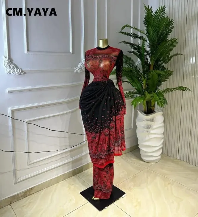 CM.YAYA Women Tie Dye Printed Stacked Ruched Long Sleeve Midi Bodycon Maxi Long Dress Birthday Party Education Trendy Dresses — image 6