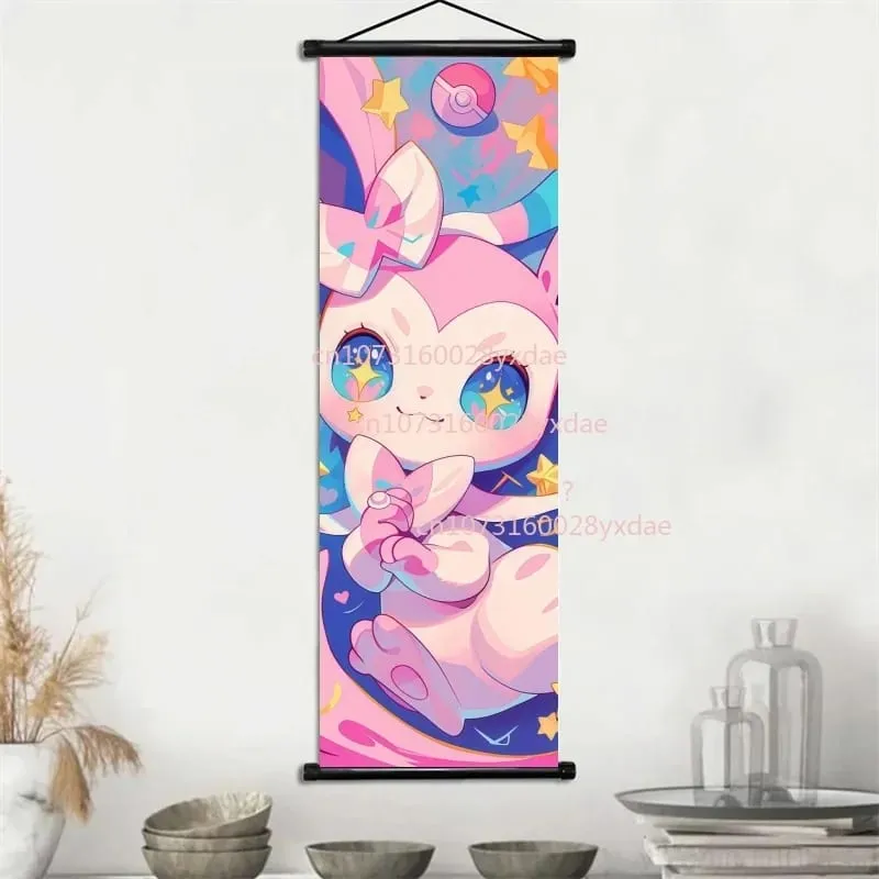 Classic Printed Pokemon Poster Cartoon Wall Artwork Gengar Squirtle Bulbasaur Pikachu Hanging Scroll Family Room Decoration — image 9