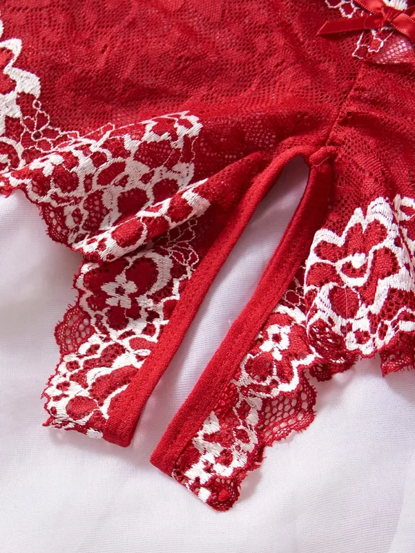 Summer Sexy Hot Women's Lingerie 2pce Open-crotch Pants And Open-tip Bra Vest Adult Underwear Transparent Flower Lace Bras Set — image 6