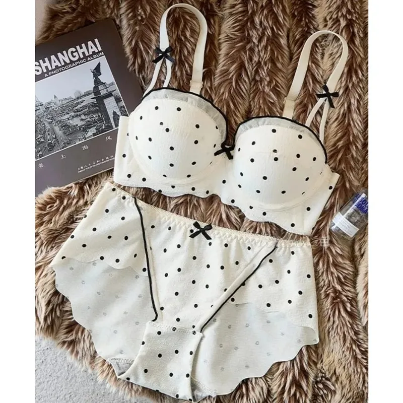 Women Lace Demi Cup Bra Set Push Up Small Bust Upper Support Anti Sagging Elegant Back 2Pcs Intimate Lingerie Daily Underwear — image 6