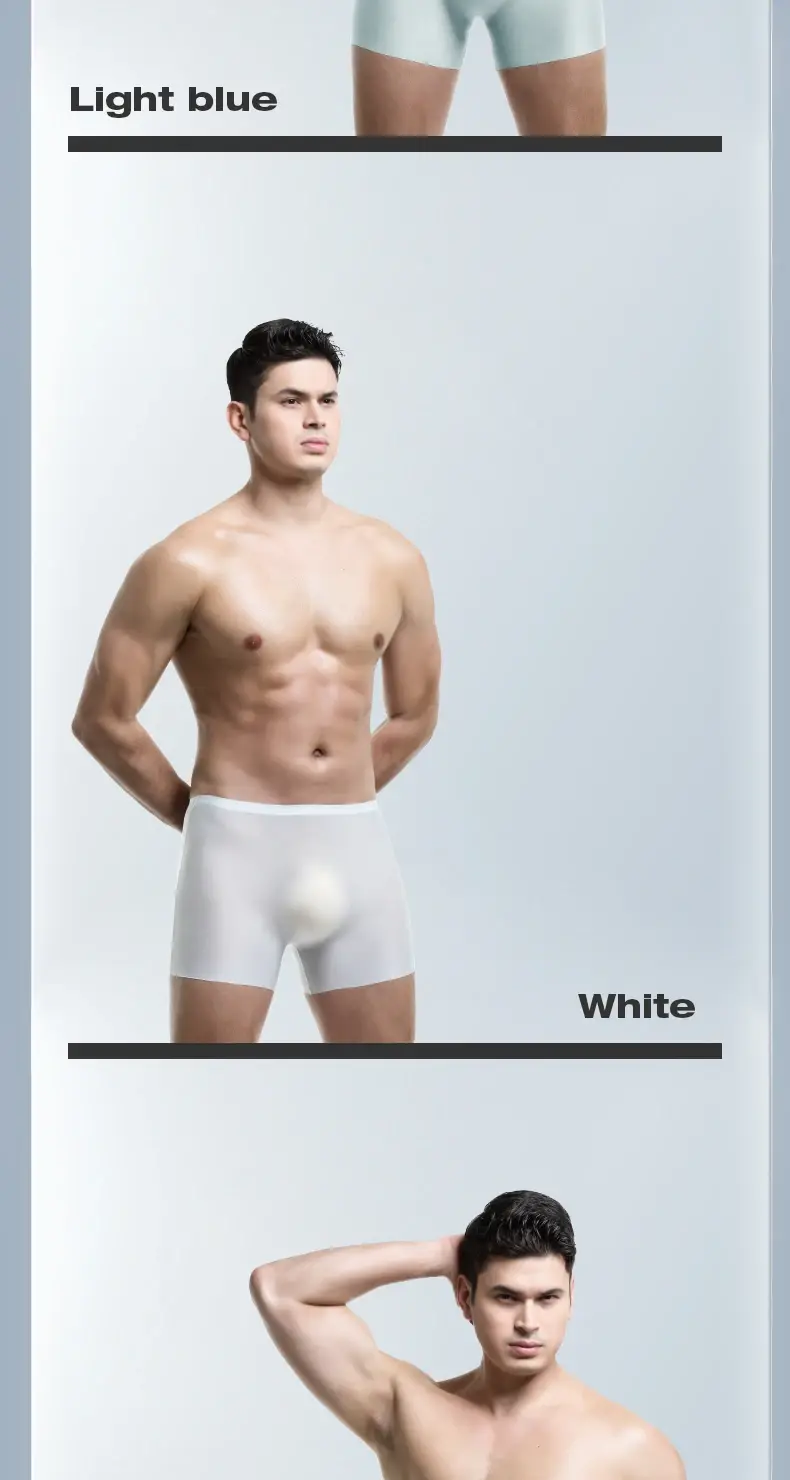 Men's Underwear 3D Molded Ice Silk Seamless Thin Boxer Briefs Extended Length Sports Summer Shorts — image 12
