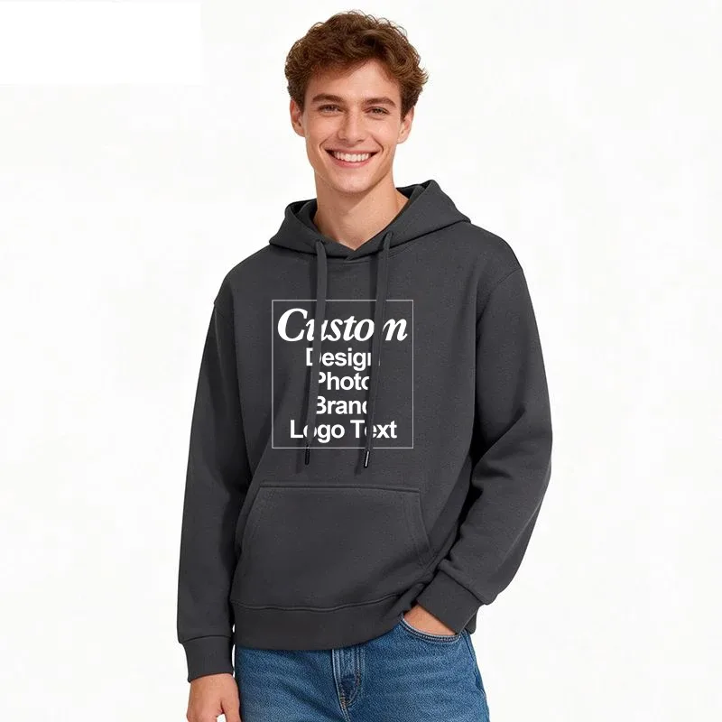 High Quality Custom Hoodie Cotton Sweatshirt Print Embroidery Brand Logo Text Photo Design Men Women Famliy Team Clothing 300g — image 9
