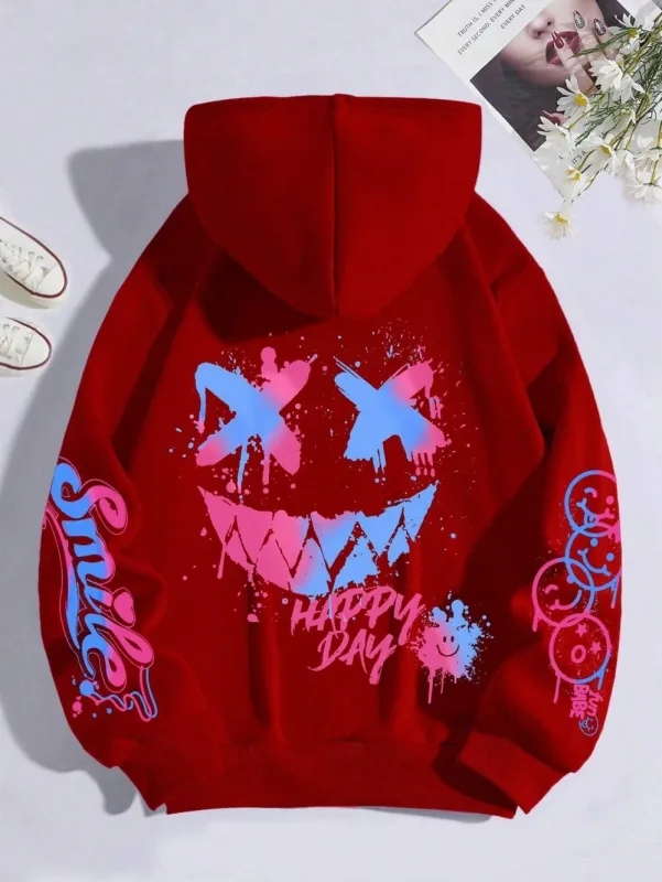 New Autumn Men's Personalized Smiling Face Print Comfortable Breathable Hooded Sweatshirt Outdoor Street Fashion Hooded Sweatshi — image 11