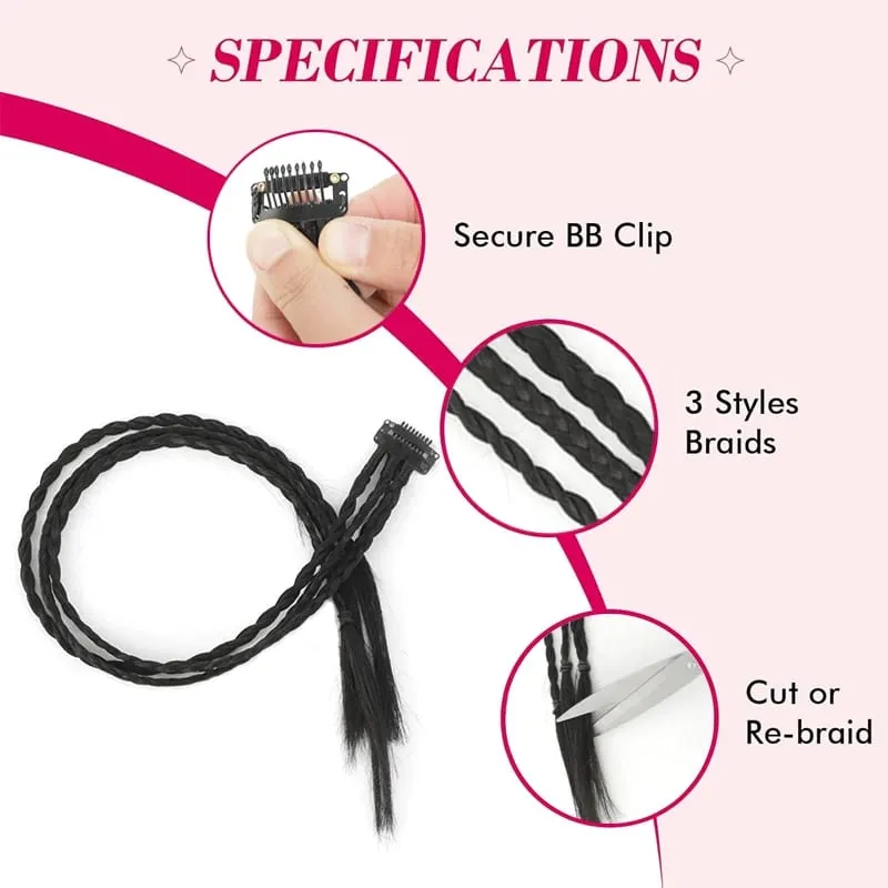 2Pcs Clip‑in Y2K Boxer Braid Ponytail One Clip Three Braids Long Synthetic Fake Hair Extensions For Women — image 4