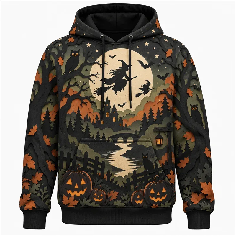Halloween Hoodie 2026 Retro Graphic Pullover Haunted Adventure Gothic Night Streetwear Pumpkin Ghost Skeleton Moon Forest Unisex — image 8
