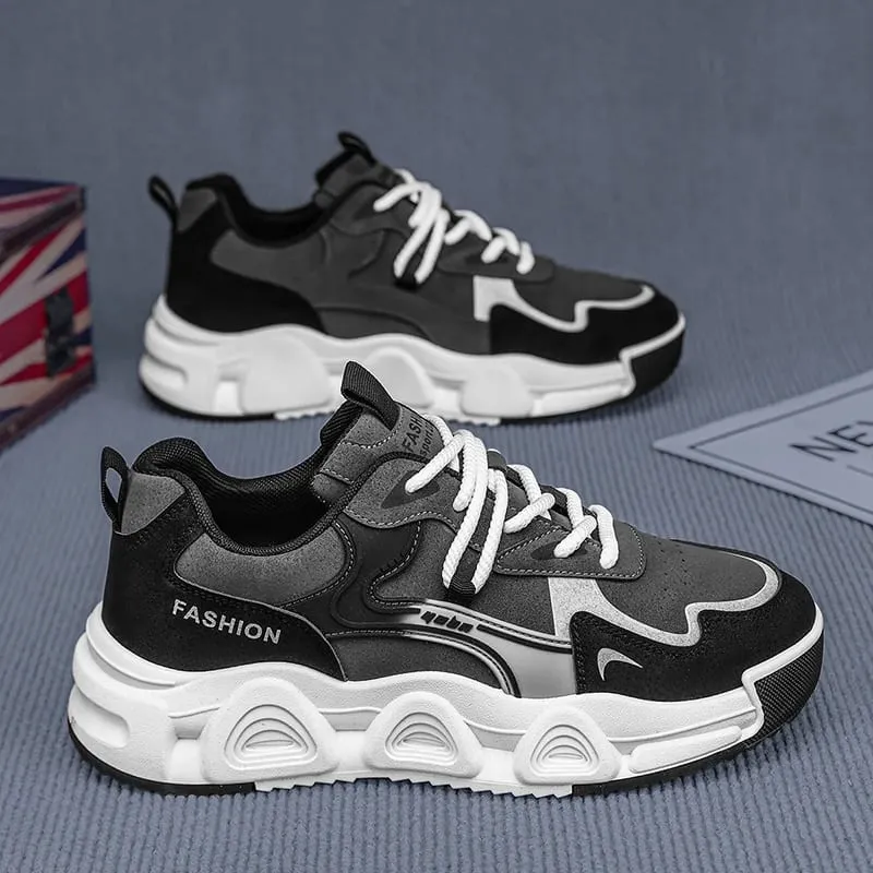Men Sneakers Chunky Dad Shoes Colorblock Platform Casual Footwear Lace Up Thick Sole Breathable Streetwear Trainers