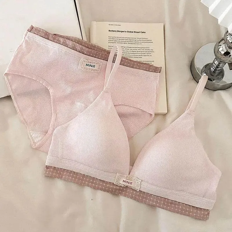 Summer New Sweet Modal Cotton Bra Set Wirefree Lift & Support Small Bust Gathering Anti-Sagging Large Cups Sexy Slimming Look