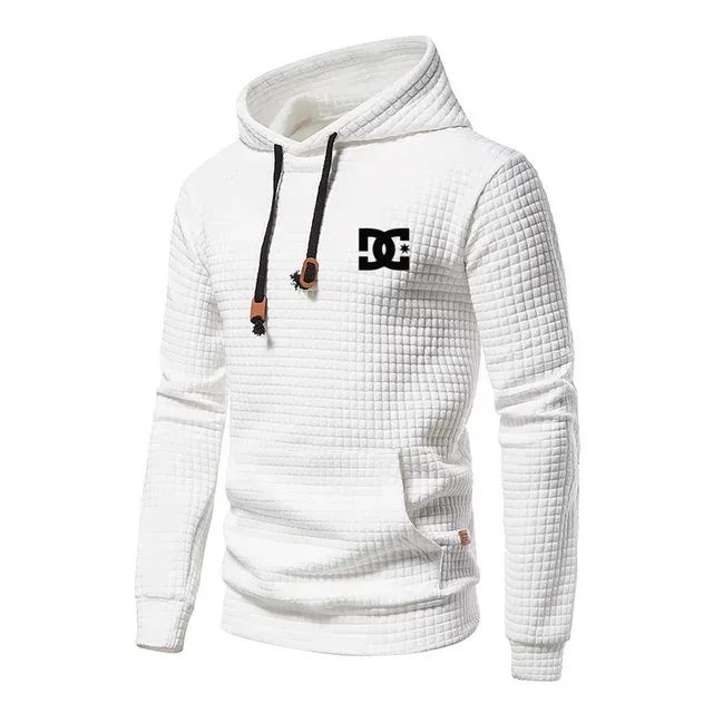 2025 New Spring and Autumn Europe Men DC Letters Printed Casual Large Pocket Hoodie Jumper Small Plaid Jacquard Plus Size