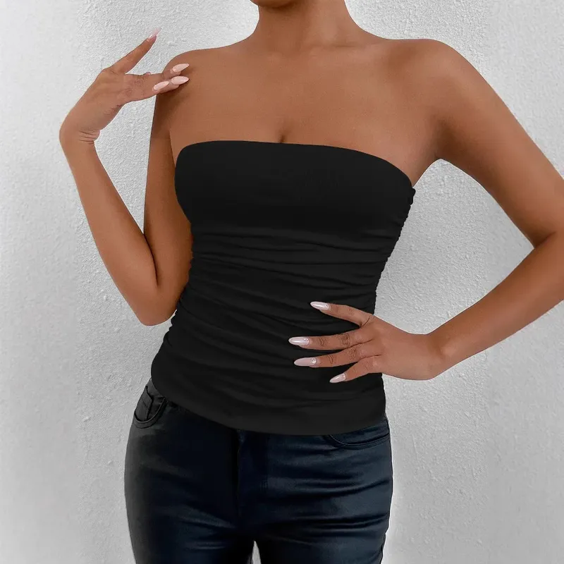 Sexy Solid Color Off Shoulder Tank Top Women Backless Sleeveless Bare Midriff Halter Crop Tops Female Tube Top Cropped Vest