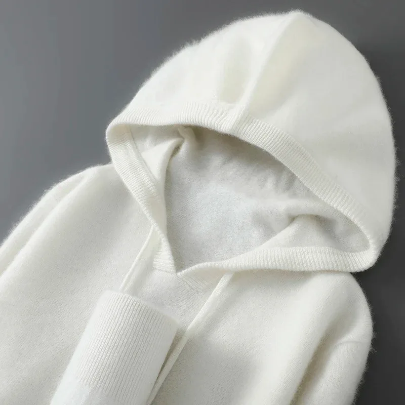 DjzDsm Autumn Winter Men's Sweater 100% Merino Wool Thick Hooded Pullover Soft Knitwear Casual Comfort Wool Clothing Tops