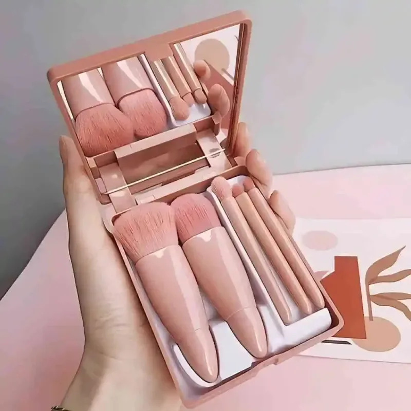 Kompletní sada malých funkčních kosmetických štětců 5ks s pouzdrem a zrcátkem Cestovní sada štětců na make-up Mini štětce na make-up — image 6
