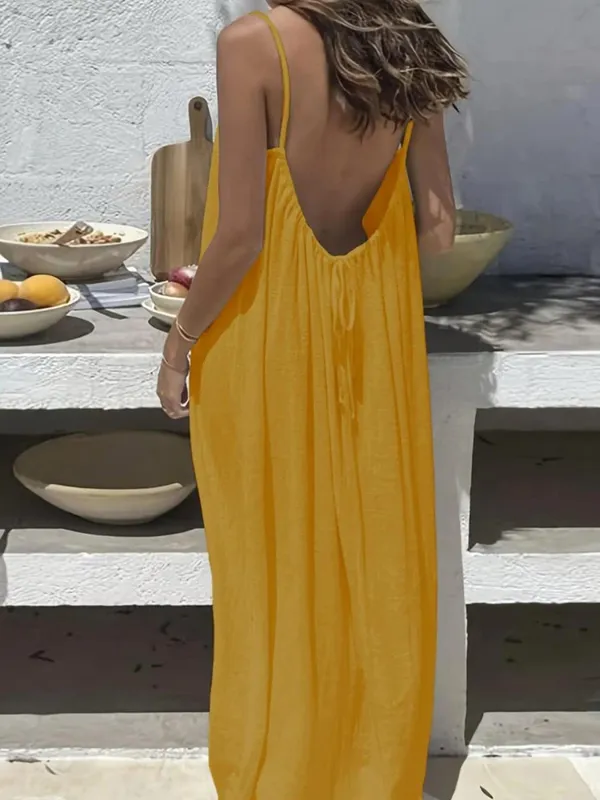 Women's Solid Color Backless Cami Dress Strappy Lounge Dress Open Back Maxi Length with Relaxed Fit Comfortable Home Wear — image 19