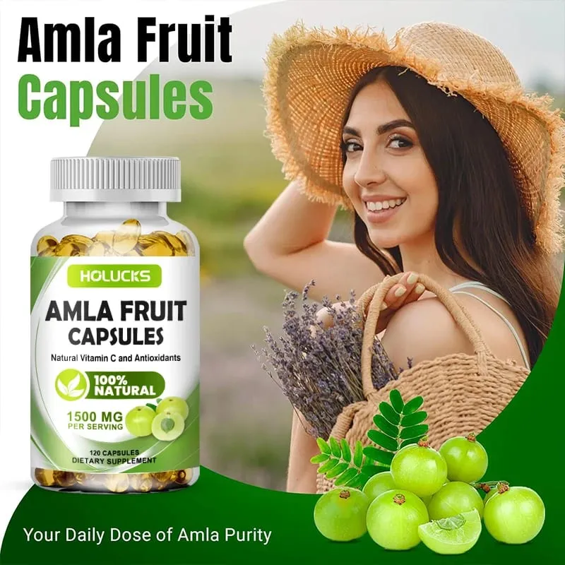 Natural Amla Capsules with High Potency Vitamin C Antioxidant Support Energy Metabolism Heart & Digestive Health