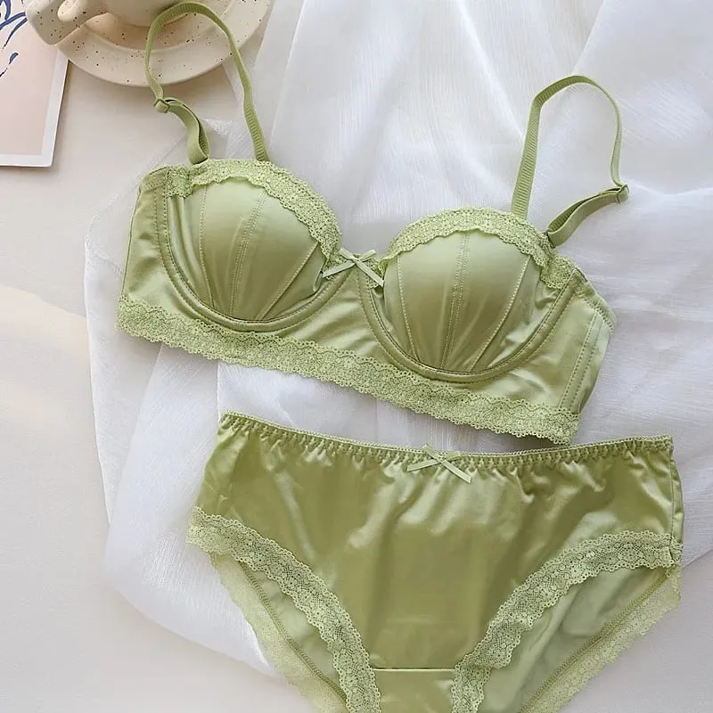บราดันทรง underwire ของสาวฝรั่งเศส ลูกไม้หวานขอบชุดชั้นในครึ่งถ้วย ถ้วยบางของผู้หญิงพร้อมชุดชุดชั้นในป้องกันการหย่อนคล้อย — image 11