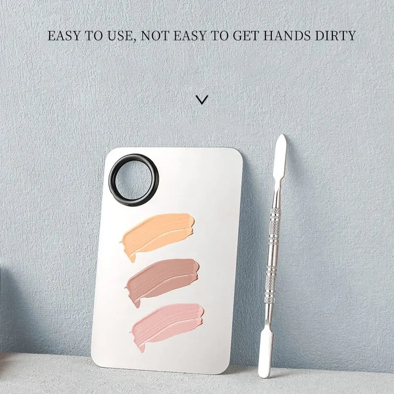 Makeup Mixing Palette KissDate Makeup Spatula Palette with Foundation Spatula Stainless Steel Makeup MixingTray Nail Art Palet — image 2