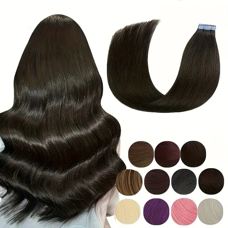 Tape In Bio Synthetic Hair Extensions 10pcs/ lot 24inches Heat Resistant Fiber Straight Seamless PU Skin Weft Tape Ins For Women — image 8