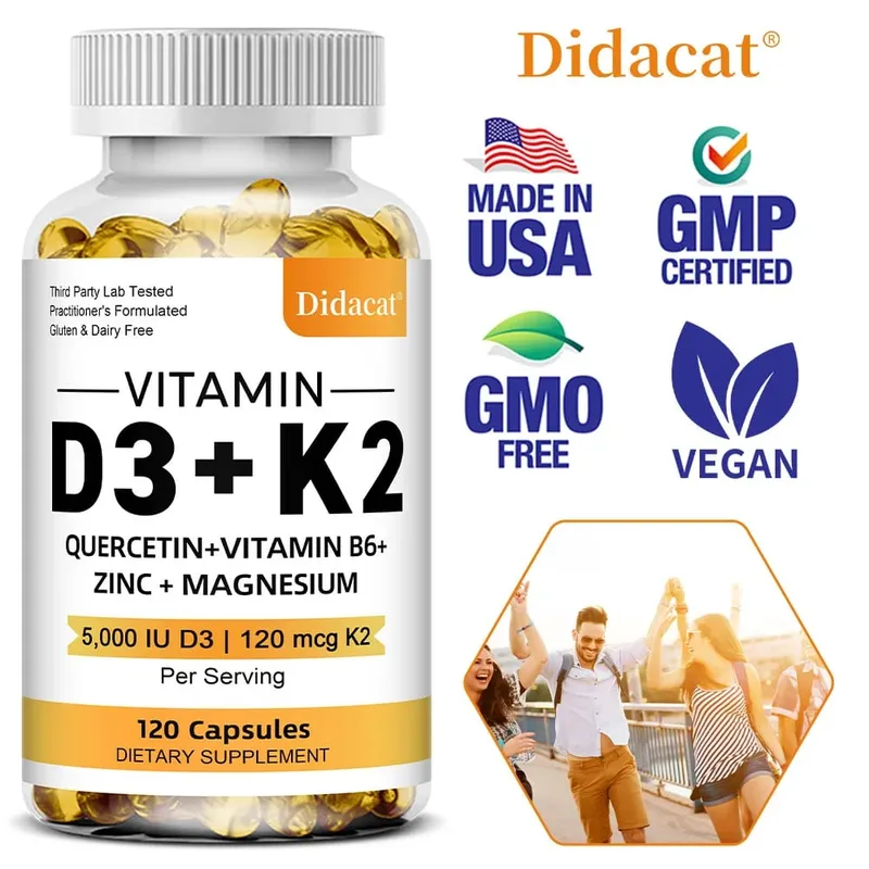 D3 + K2 Vitamin Dietary Supplement - Bone and Heart Health Support Help Regulate Calcium Metabolism - 120 Softgels — image 1
