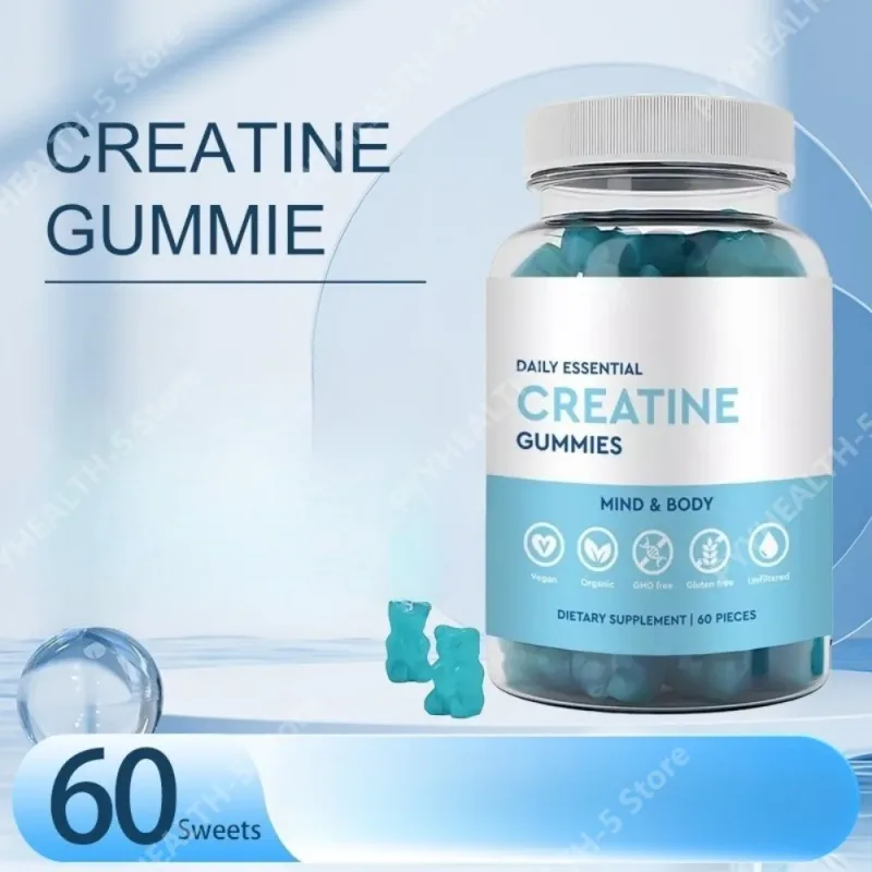 Créatine Gummies Végétalien, sans OGM, sans gluten, faible teneur en sucre, biologique, soutient la performance athlétique pour adultes unisexe, 60 unités — image 4