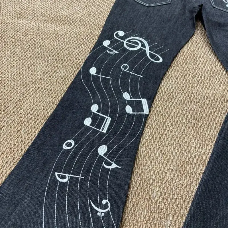 Note Rose Embroidered Original Color Jeans Unisex 1021M Version Slightly Flared HighStreet Wear Straight Jeans Stacked Pants Men — image 6