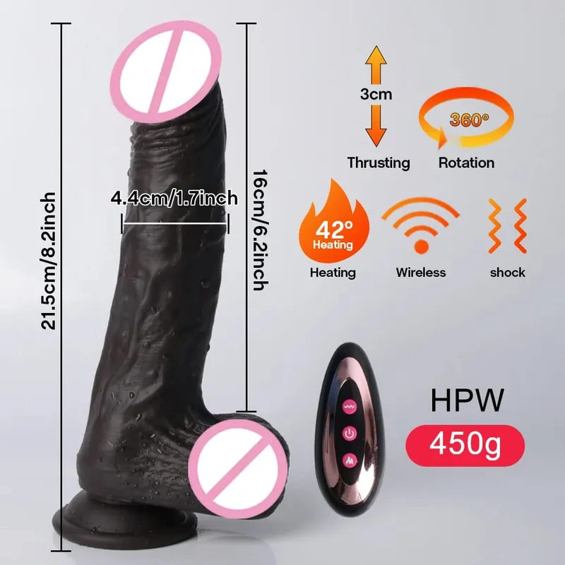Huge Big Soft Vibrator Heating Realistic Dildo for Woman Men Wireless Telescopic Dick Masturbator Penis G Spot Vagina Anal
