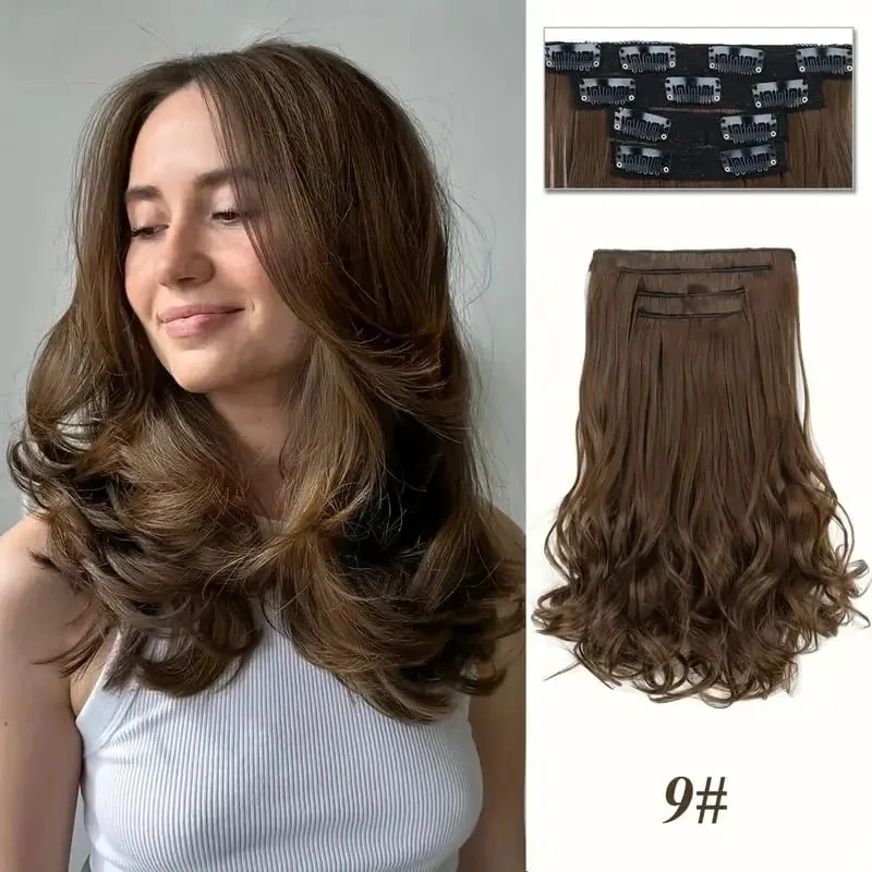 Synthetic 14Inch 4pcs/set Short Beach Wavy Curly Clip In Hair Extensions Heat Resistant Hairpiece For Women Daily Use