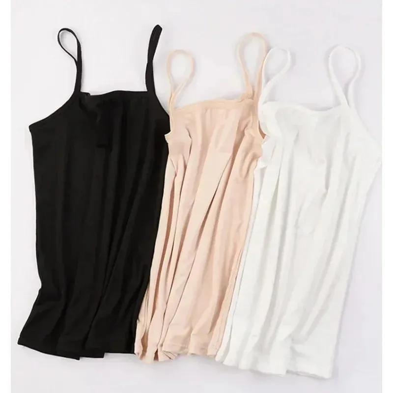 Women's Solid Color Spaghetti Straps Sleeveless Slim Camisole with Chest Pad Cotton Summer Wear Outside Female Short Tops Vests — image 7