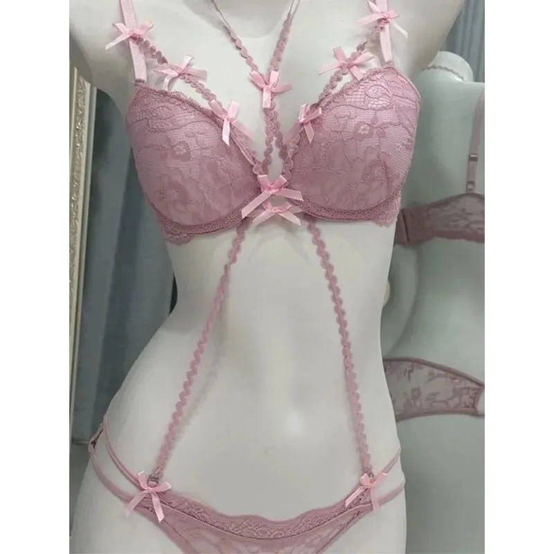 Boho Layered Lace Halter Bra Set - Hollow Out Bow Design Top Inner Red Lace Up Bra Summer Beach Two Piece Lingerie Set MOYISU — image 6