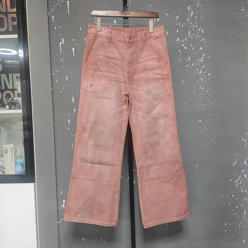 Presale Y2K Men's Carpenter Jeans Washed Distressed Wide Leg Casual Streetwear Make Old Dirty Denim Long Pants 9X3245 — image 7