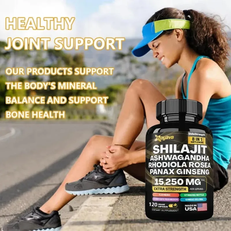 8 in 1 Supplements - Shilajit with Ginseng Ashwagandha for Brain Memory Concentration Energy Immune Health
