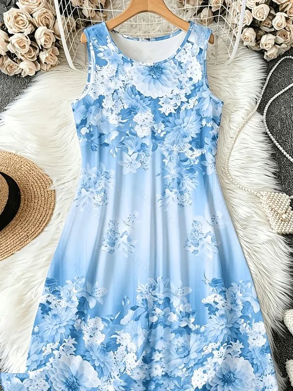 2026 Summer Women's Sleeveless Dresses Knee-Length Round-Neck Dresses Beachy Casual Dresses 3D-Printed Loose-Fitting Dresses — image 3