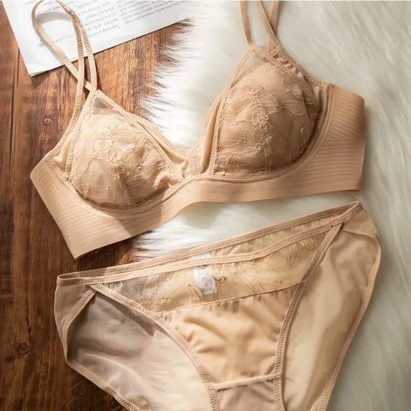 French Lace Bra Women Wireless Unlined Sheer See Through Sexy Demi Cup Lightweight Comfort Summer Lingerie Set Small Bust S-XL — image 6